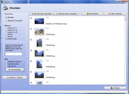 Bilder ausdrucken und Bildbearbeitung Software